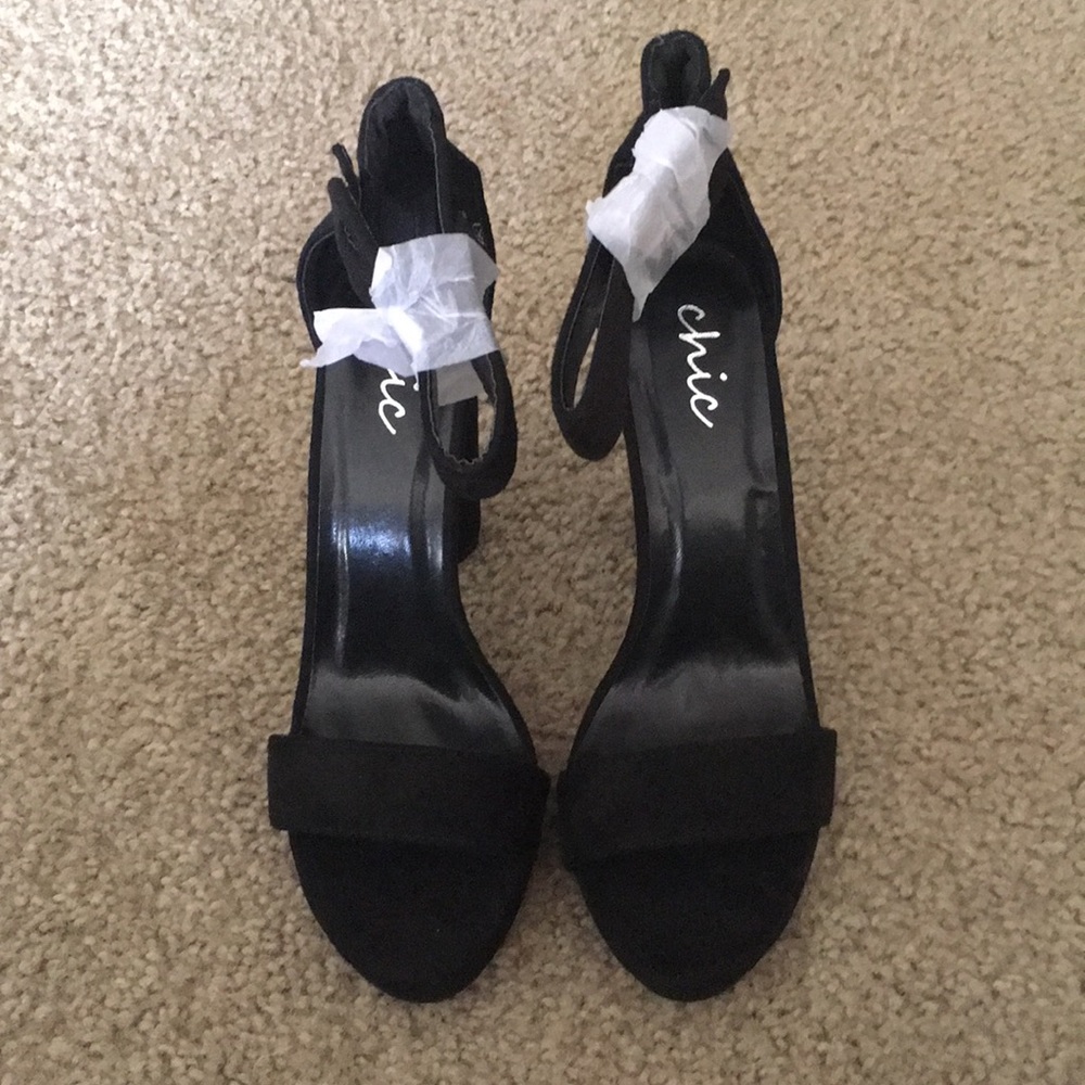 Black Suede Ankle Strap Heels